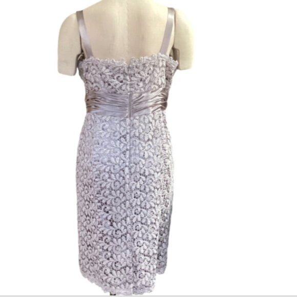 R&M Richards Lace Cocktail Dress Satin Rhinestone Rosette Waistband Sz 16 #159K - Picture 4 of 9